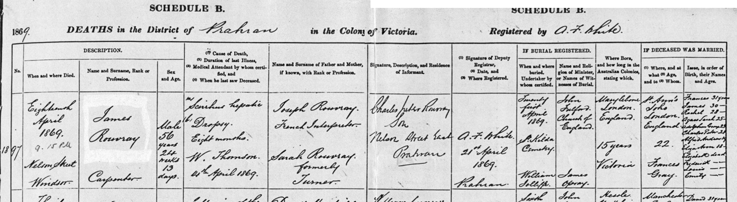 James Death certificate 1869